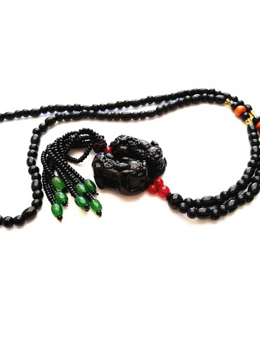 Handmade Feng Shui Obsidan Double Pi Yao Charm or Hanging for Wealth 