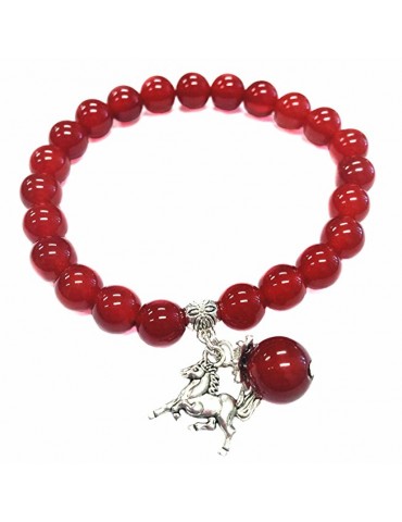 Feng Shui Handmade Red Agate Beads Bracelet with Victory Horse