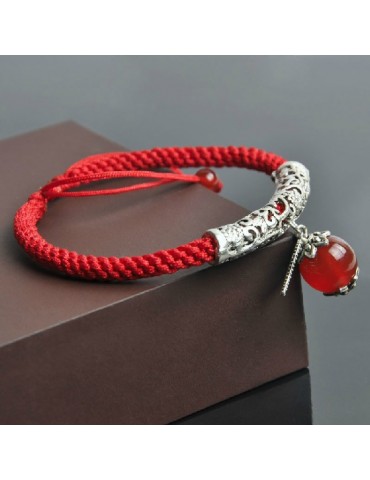 Handmade Red String Bracelet with Agate Beads for Good Luck