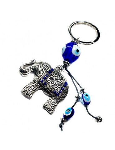 Blue Evil Eye with Elephant Key Ring for Protection