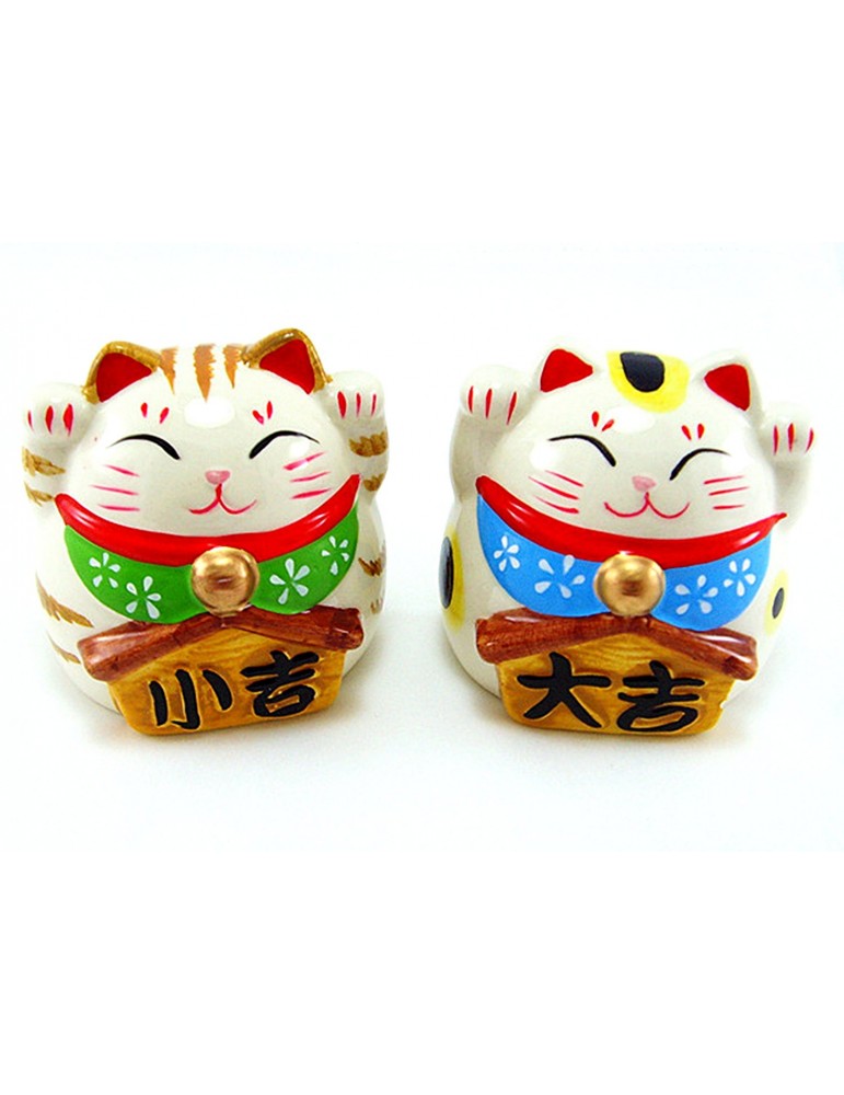 A Pair of Maneki Neko Ceramic Lucky Cats Coin Banks-2.25