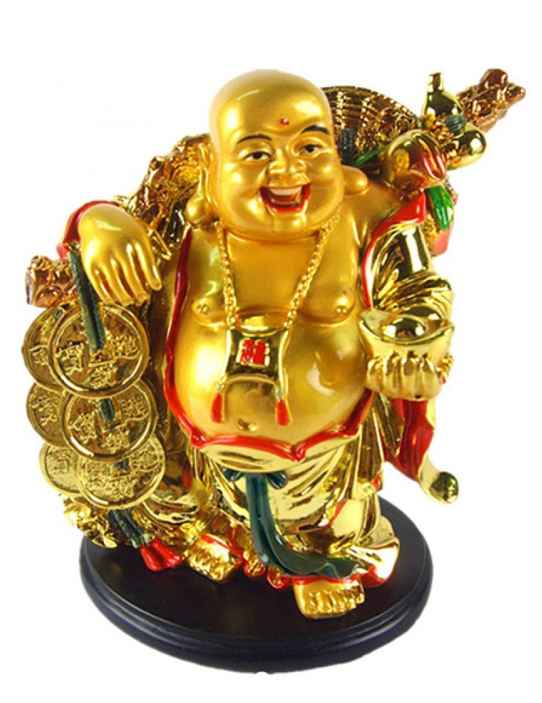 Golden Happy Buddha (Laughing Buddha) with a Ingot  Golden Happy Buddha (Laughing Buddha) with a Ingot